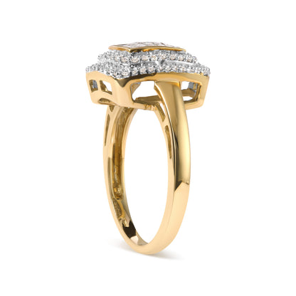 10K Yellow Gold 1/2 cttw Round and Princess Diamond Composite Head and Halo Ring (H-I Color, SI1-SI2 Clarity) - Ring Size 7 by Bids.com