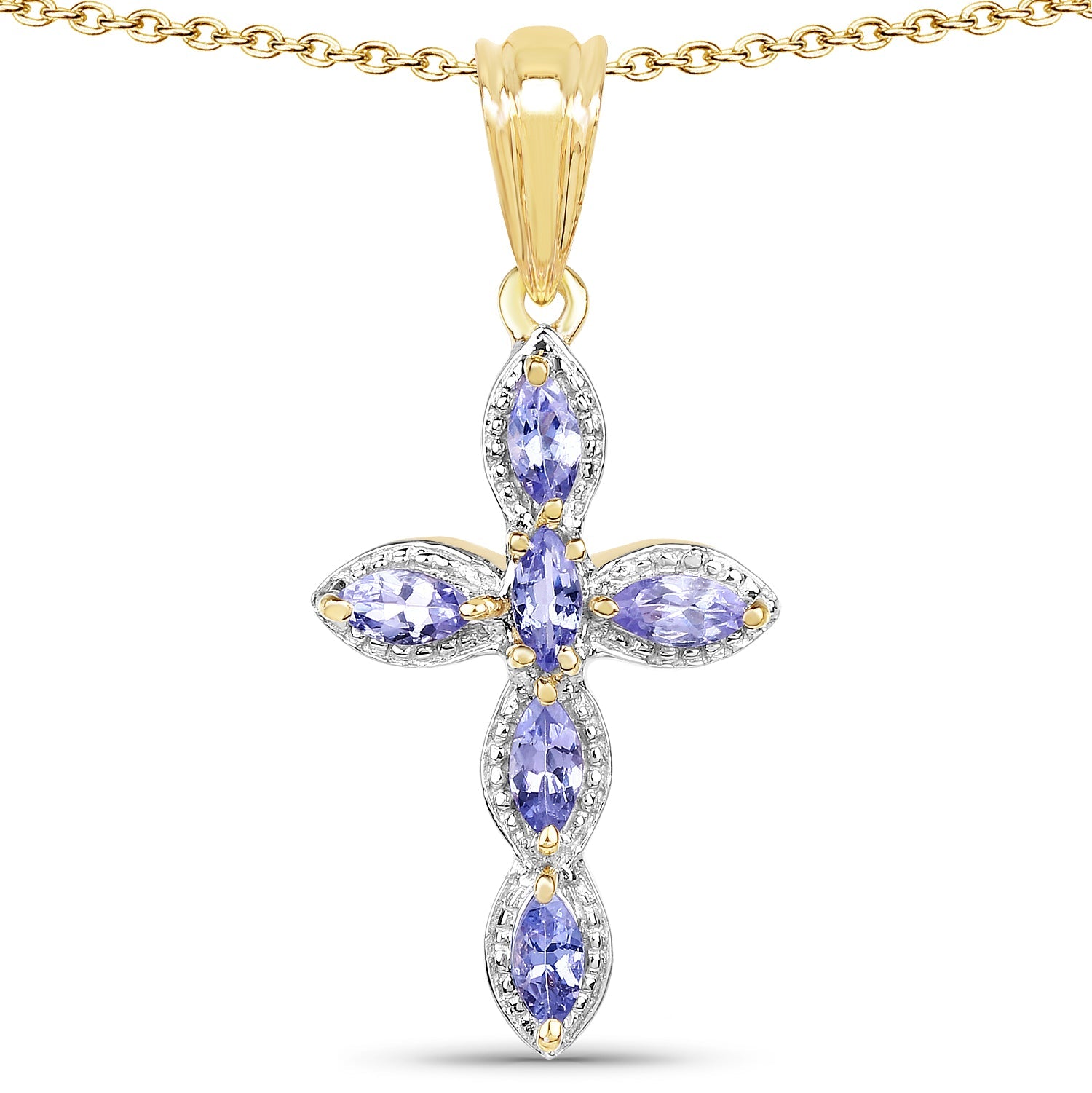 14K Yellow Gold Plated 0.84 Carat Genuine Tanzanite .925 Sterling Silver Pendant by Bids.com