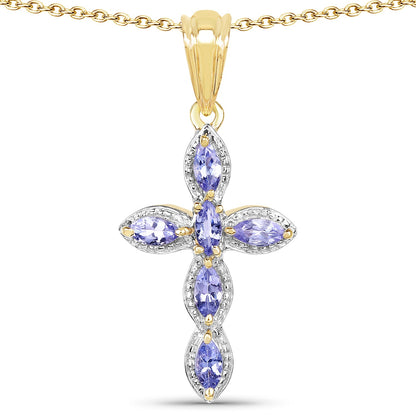 14K Yellow Gold Plated 0.84 Carat Genuine Tanzanite .925 Sterling Silver Pendant by Bids.com