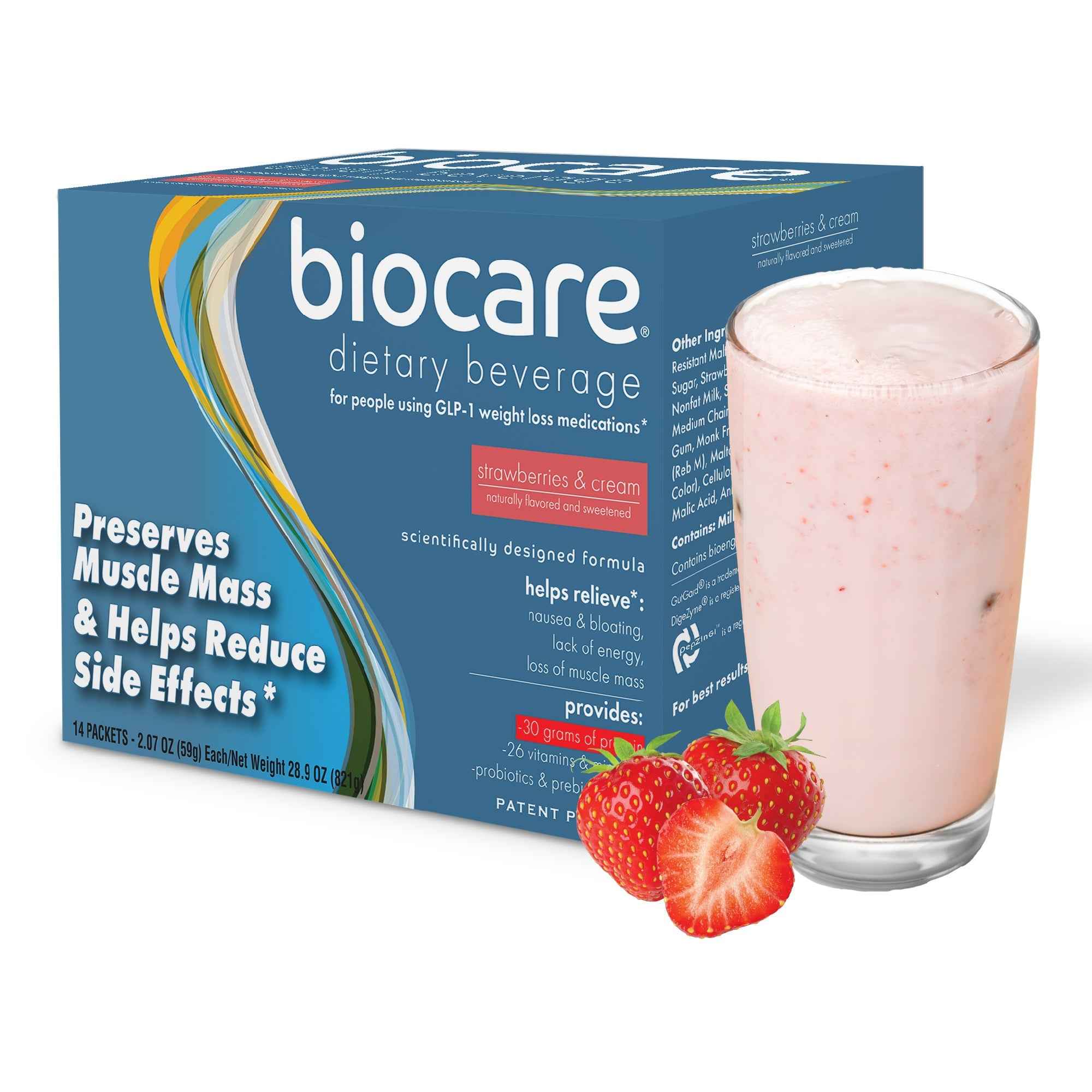 30G Protein Strawberries &amp; Cream Biocare Dietary Beverage (14-Count)