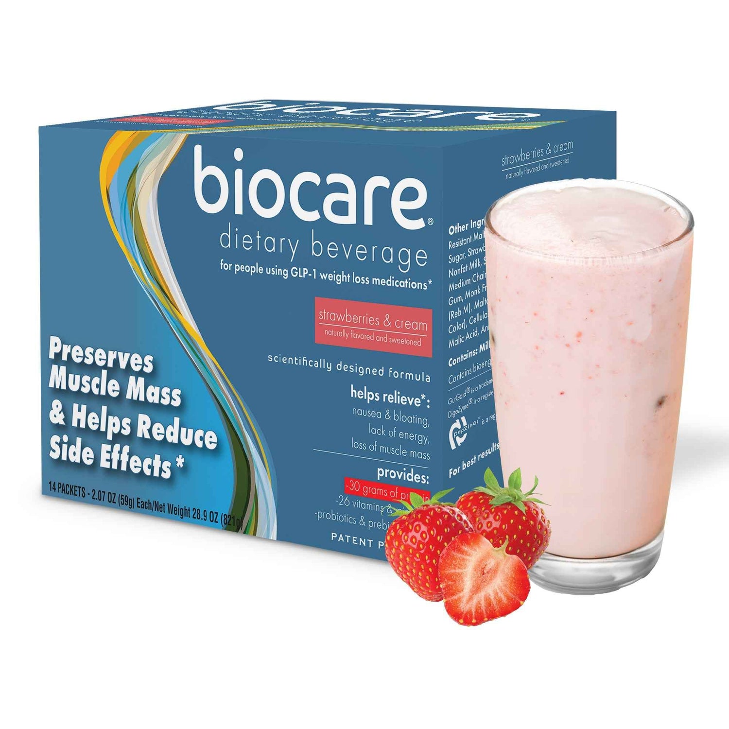 30G Protein Strawberries &amp; Cream Biocare Dietary Beverage (14-Servings)