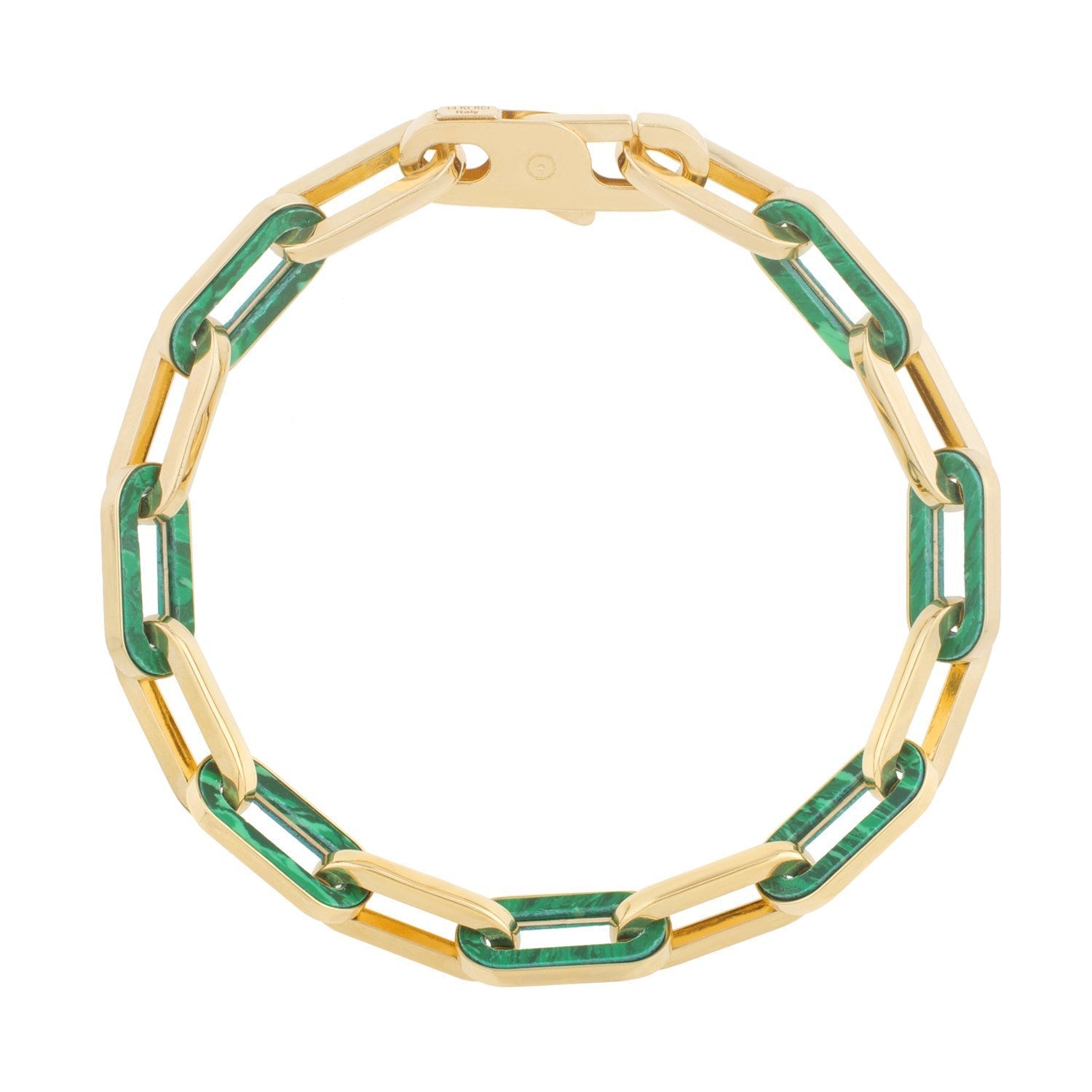 14k Yellow Gold Malachite Paperclip Gem Link Bracelet (7.00 mm) by Bids.com