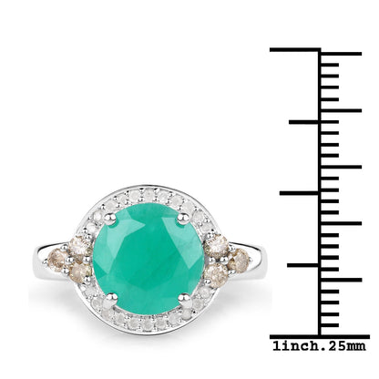 3.51 Carat Genuine Emerald, Champagne Diamond and White Diamond .925 Sterling Silver Ring by Bids.com