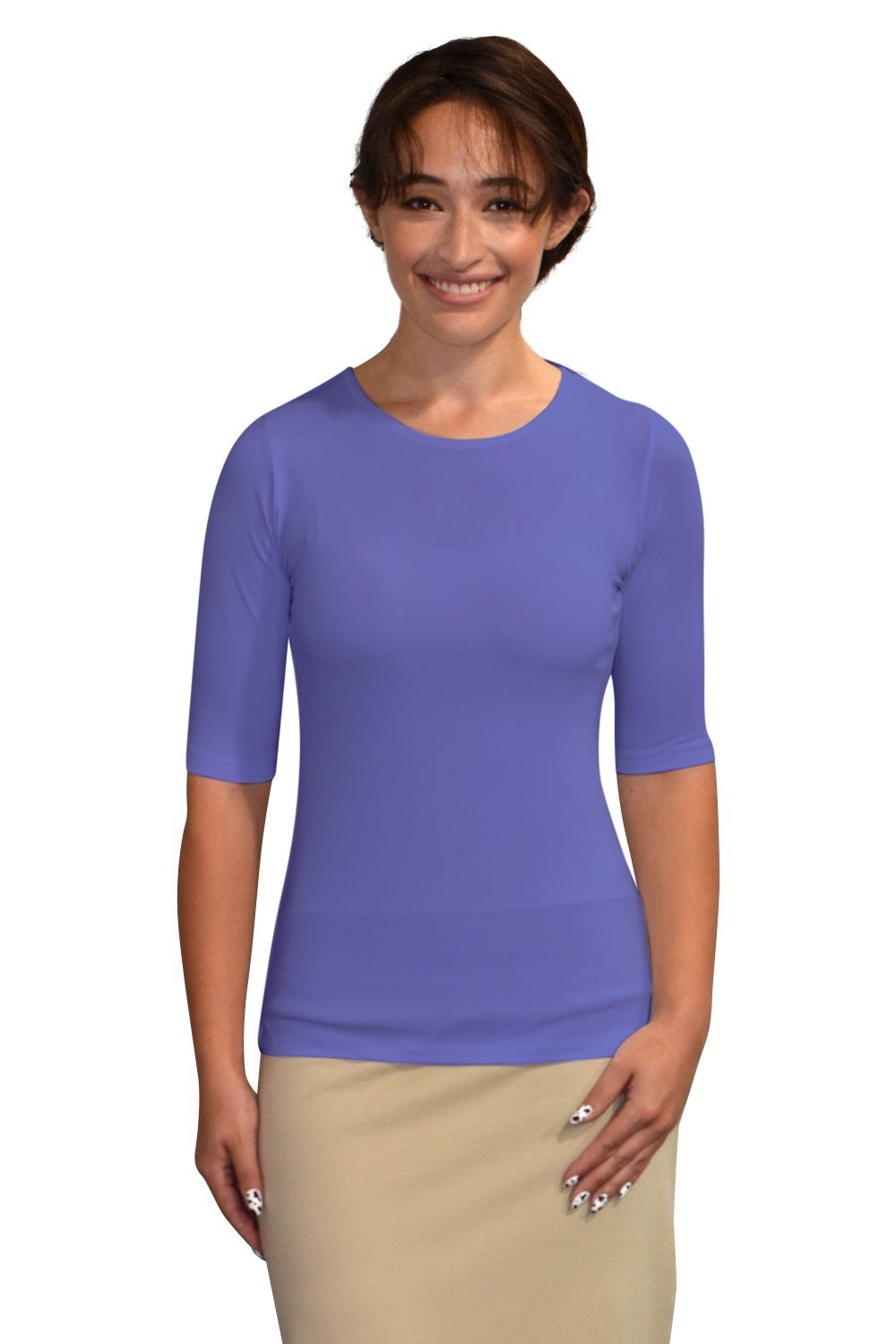 Fitted Layering Shell - Modest Round Neck with Elbow Sleeves by Kosher Casual USA