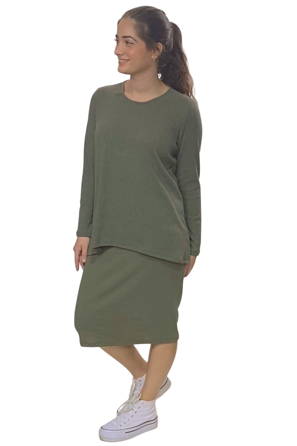 Soft Sweater Knit Mid-Calf Pencil Skirt by Kosher Casual USA