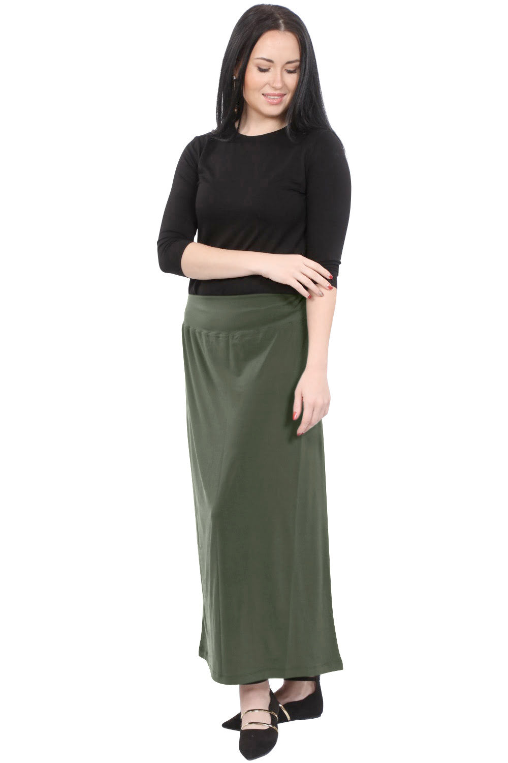 Silky Classic Maxi Length Modest Stretch Pencil Skirt by Kosher Casual USA