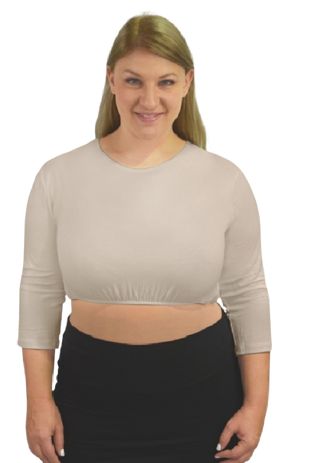 3/4 Sleeve Cropped Layering Shell in Viscose Spandex - Women&