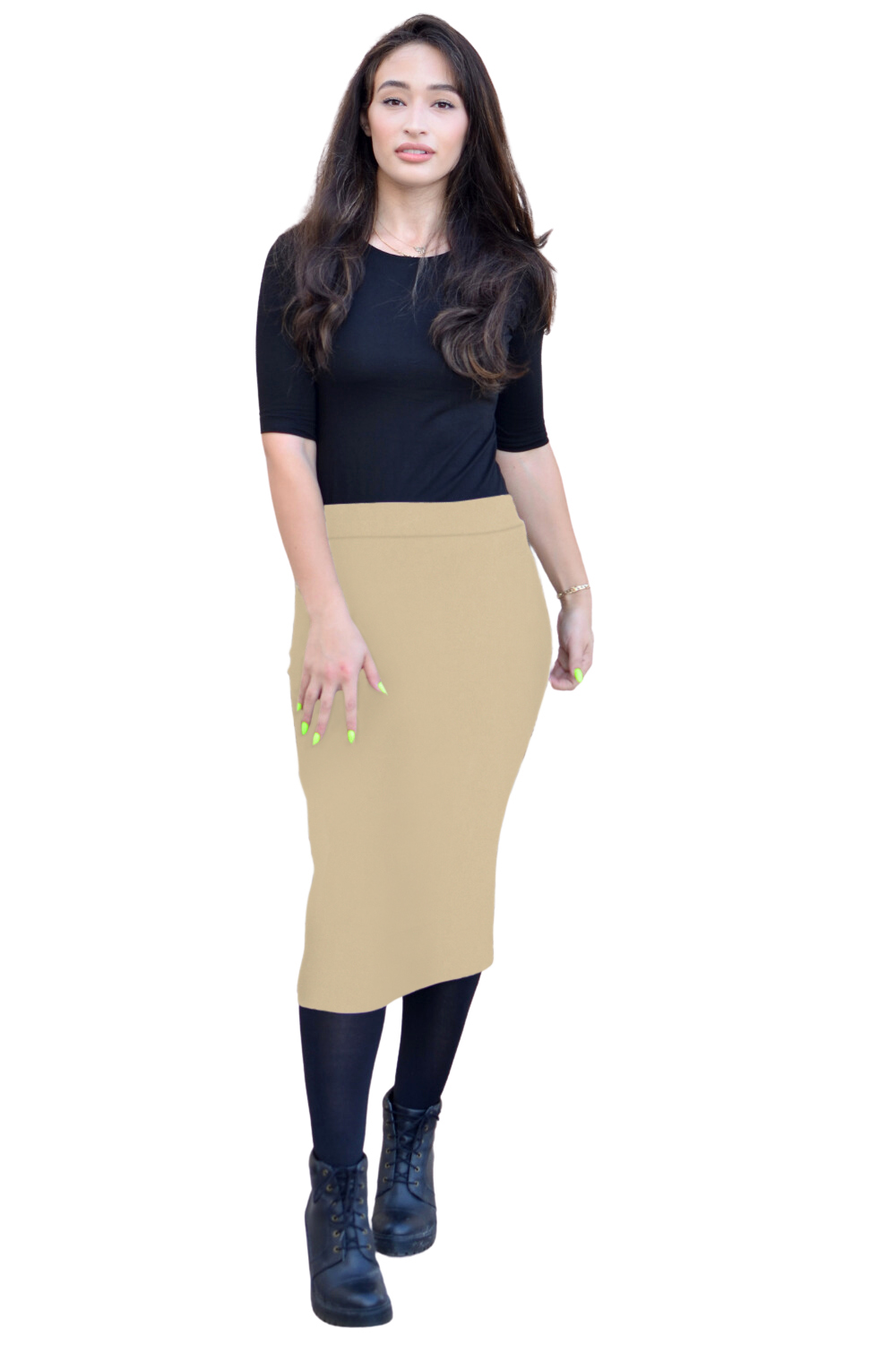Mid-Calf Pencil Skirt in Cotton Spandex – No Slits by Kosher Casual USA