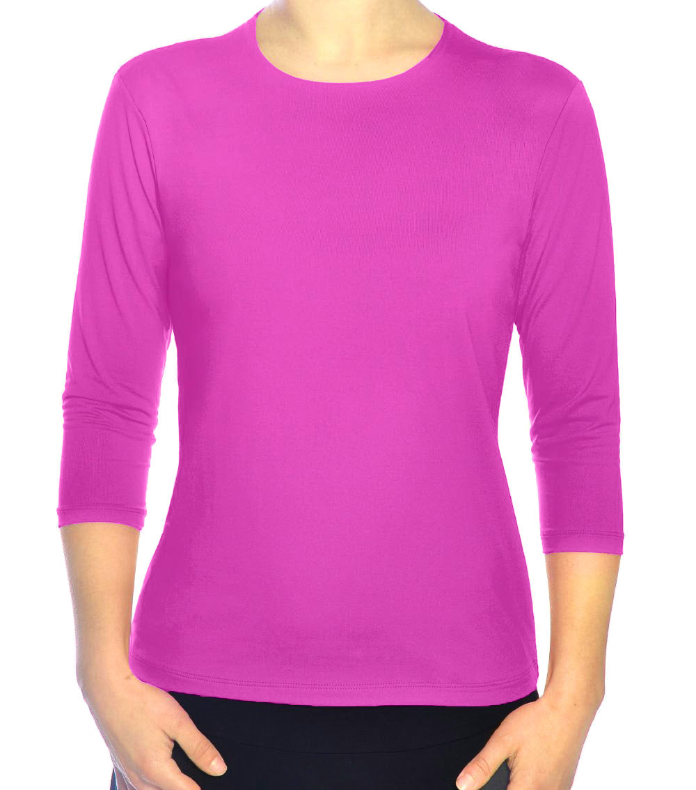High-Neck Modest 3/4 Sleeve Swim Shirt with UV50 Protection by Kosher Casual USA