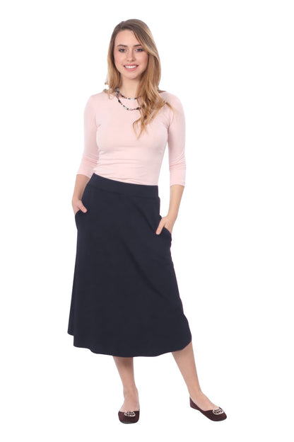 The Perfect A-Line Midi Skirt with Pockets by Kosher Casual USA