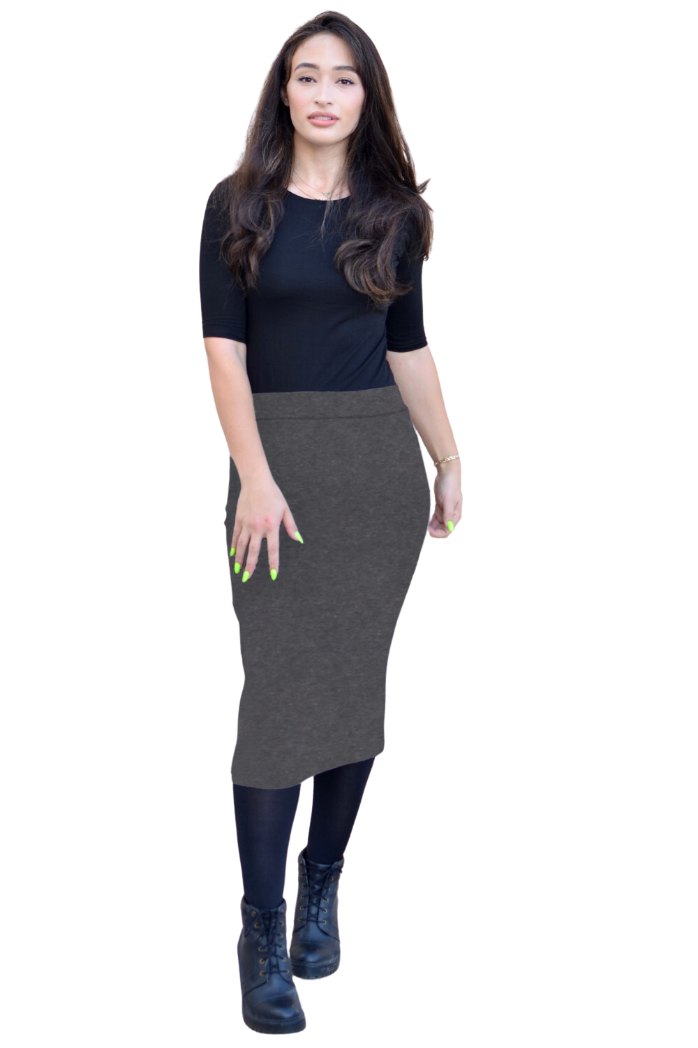 Mid-Calf Pencil Skirt in Cotton Spandex – No Slits by Kosher Casual USA