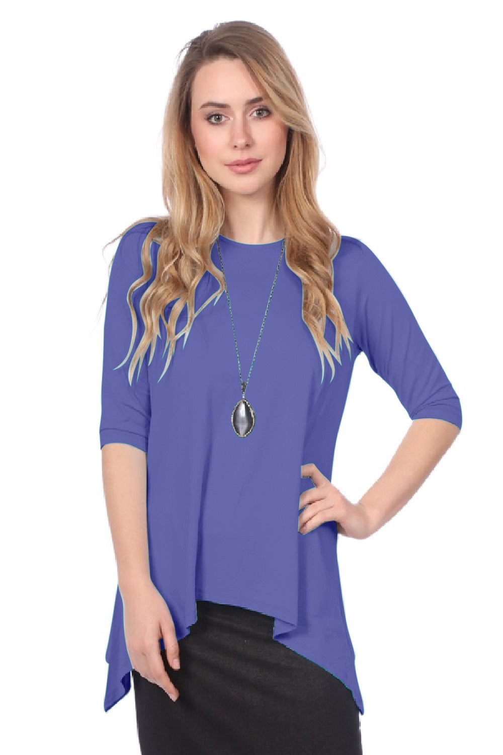 Modest Handkerchief Tunic Top - 3/4 Sleeve Comfort Flow Design by Kosher Casual USA