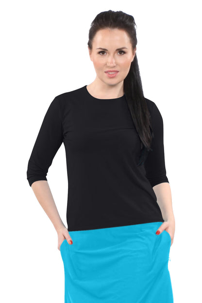 High-Neck Modest 3/4 Sleeve Swim Shirt with UV50 Protection by Kosher Casual USA