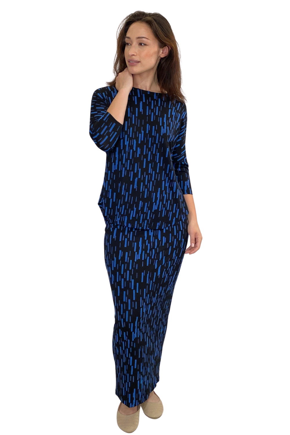 Printed Long Maxi Pencil Skirt in Lightweight Stretch Fabric by Kosher Casual USA