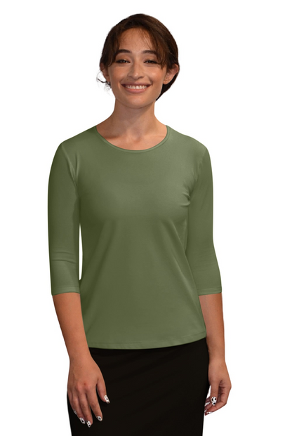Essential 3/4 Sleeve Modest Crew Neckline Shell - Versatile Layering Top by Kosher Casual USA