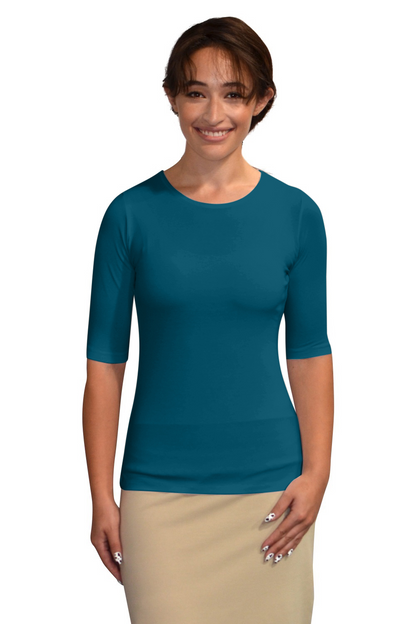 Fitted Layering Shell - Modest Round Neck with Elbow Sleeves by Kosher Casual USA