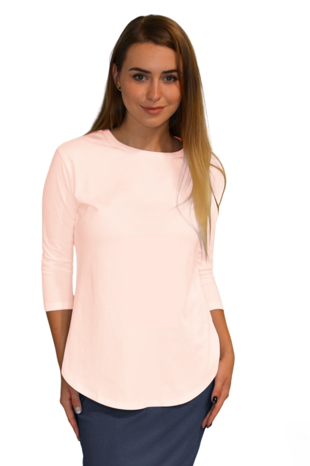 Modest Cotton Tunic with Three-Quarter Sleeves and Extended Back Coverage by Kosher Casual USA