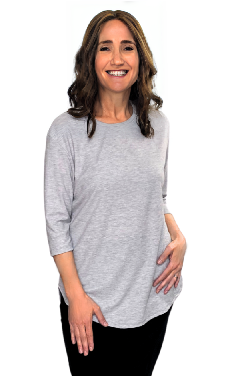 Curved Hem Relaxed Fit 3/4 Sleeve Tee by Kosher Casual USA