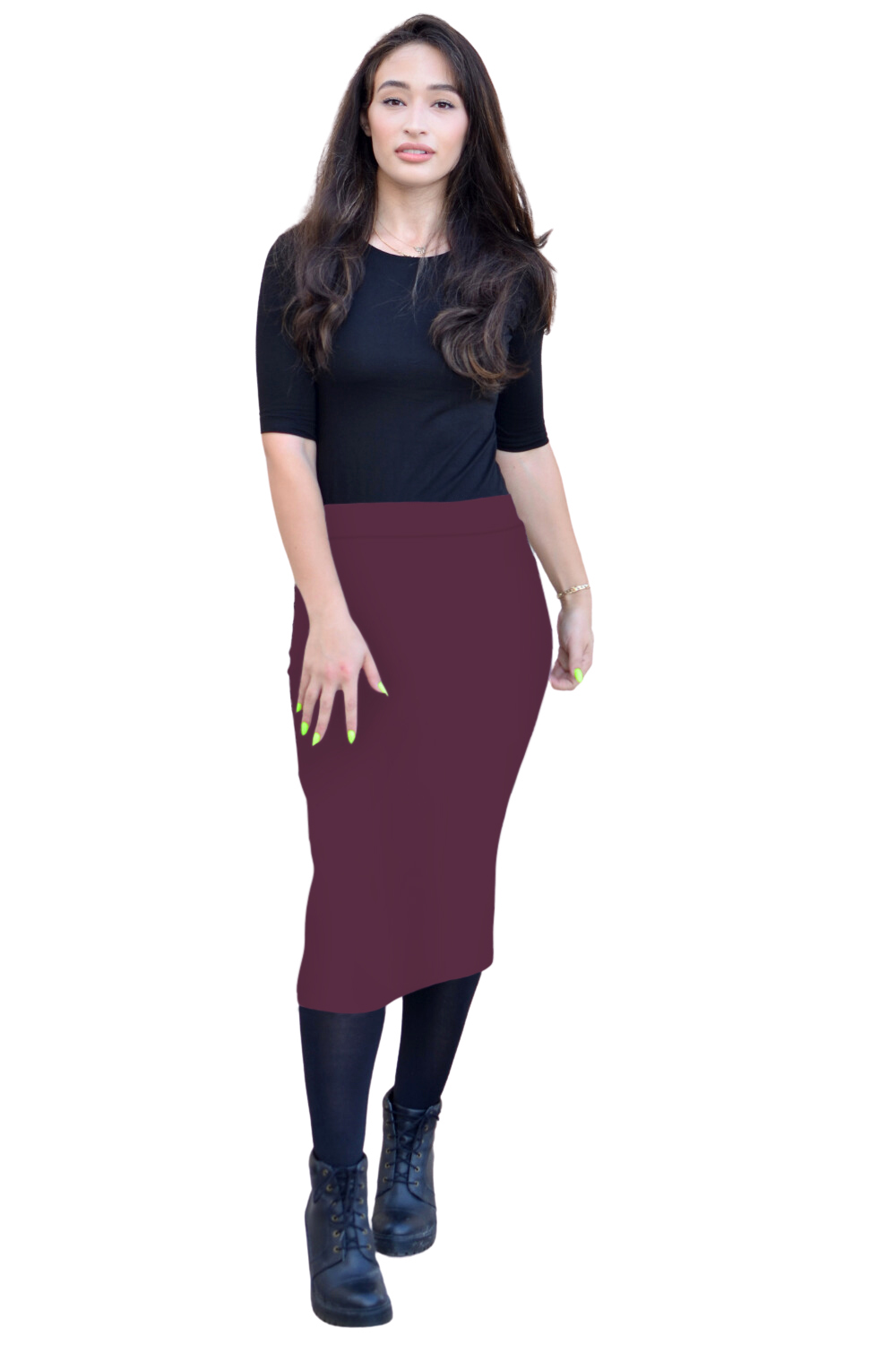 Mid-Calf Pencil Skirt in Cotton Spandex – No Slits by Kosher Casual USA