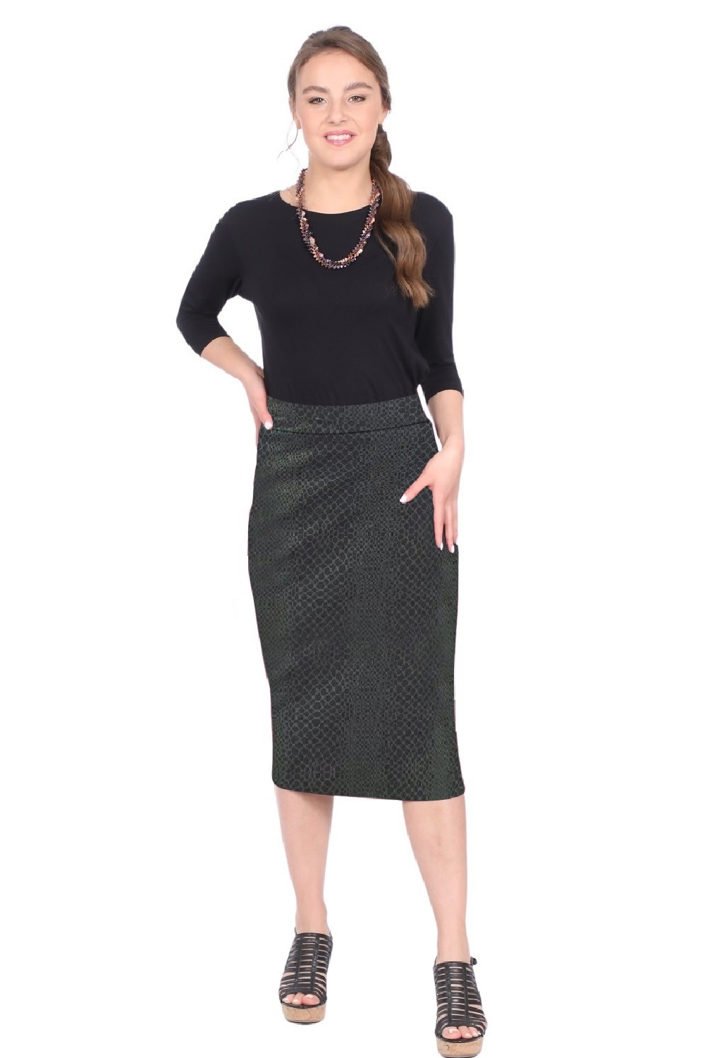 Mid-Calf Pencil Skirt in Cotton Spandex – No Slits by Kosher Casual USA