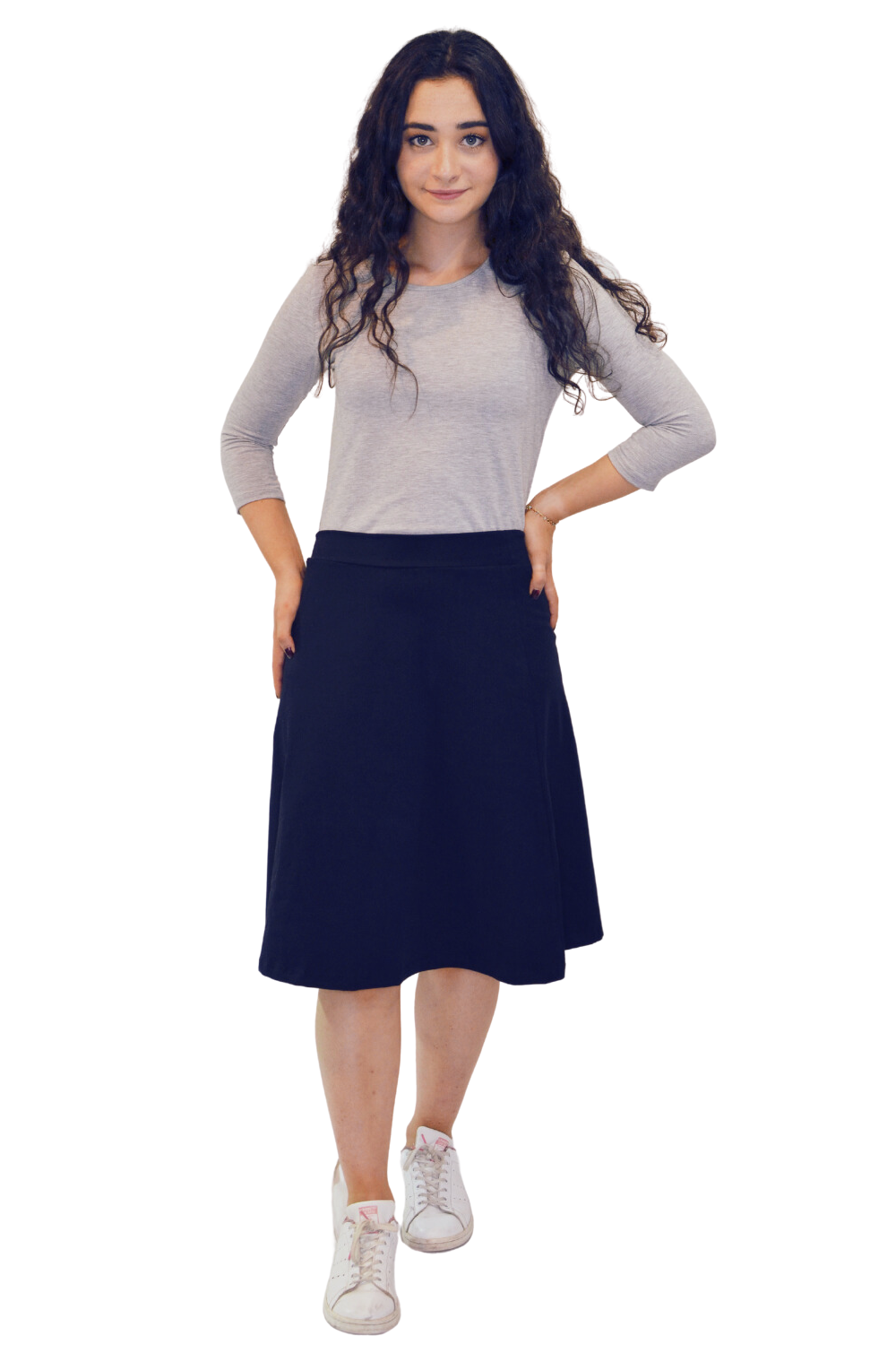 Classic A-Line Knee Length Cotton Stretch Skirt - Modest Everyday Comfort by Kosher Casual USA