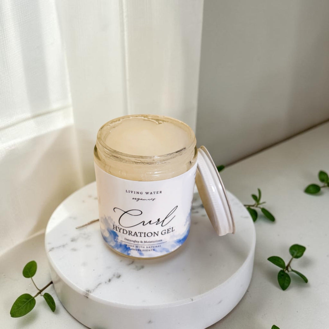 Hydrating Curl Gel for Curly, Coily, and Wavy Hair Oil-Free (Buildable Medium to Strong Hold) by Living Water Organics