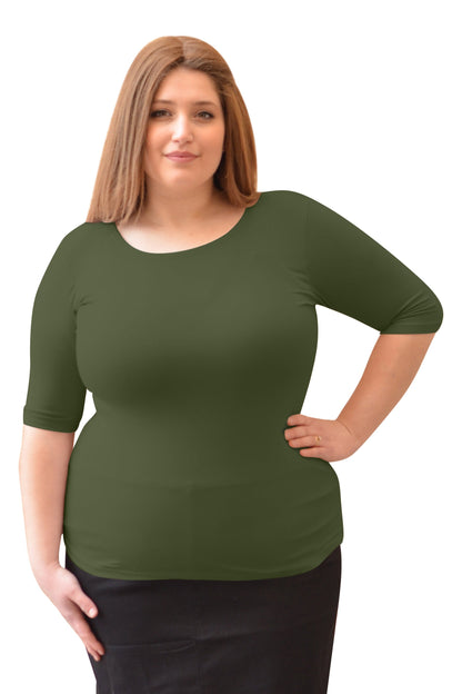 Plus Size Fitted Layering Shell - Modest Round Neck with Elbow Sleeves by Kosher Casual USA