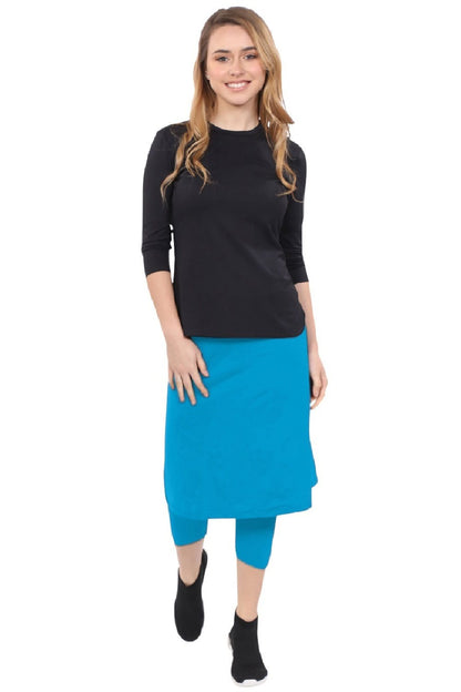 Modest Swim and Sports Midi Skirt with Attached Leggings - UPF 50 Protection by Kosher Casual USA