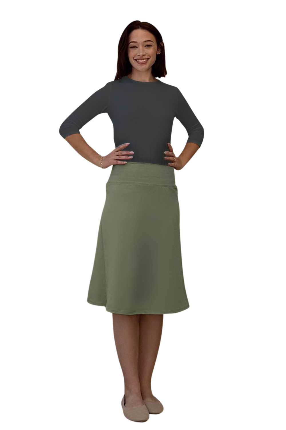 Sporty A-Line Cotton Spandex French Terry Skirt – Knee Length by Kosher Casual USA