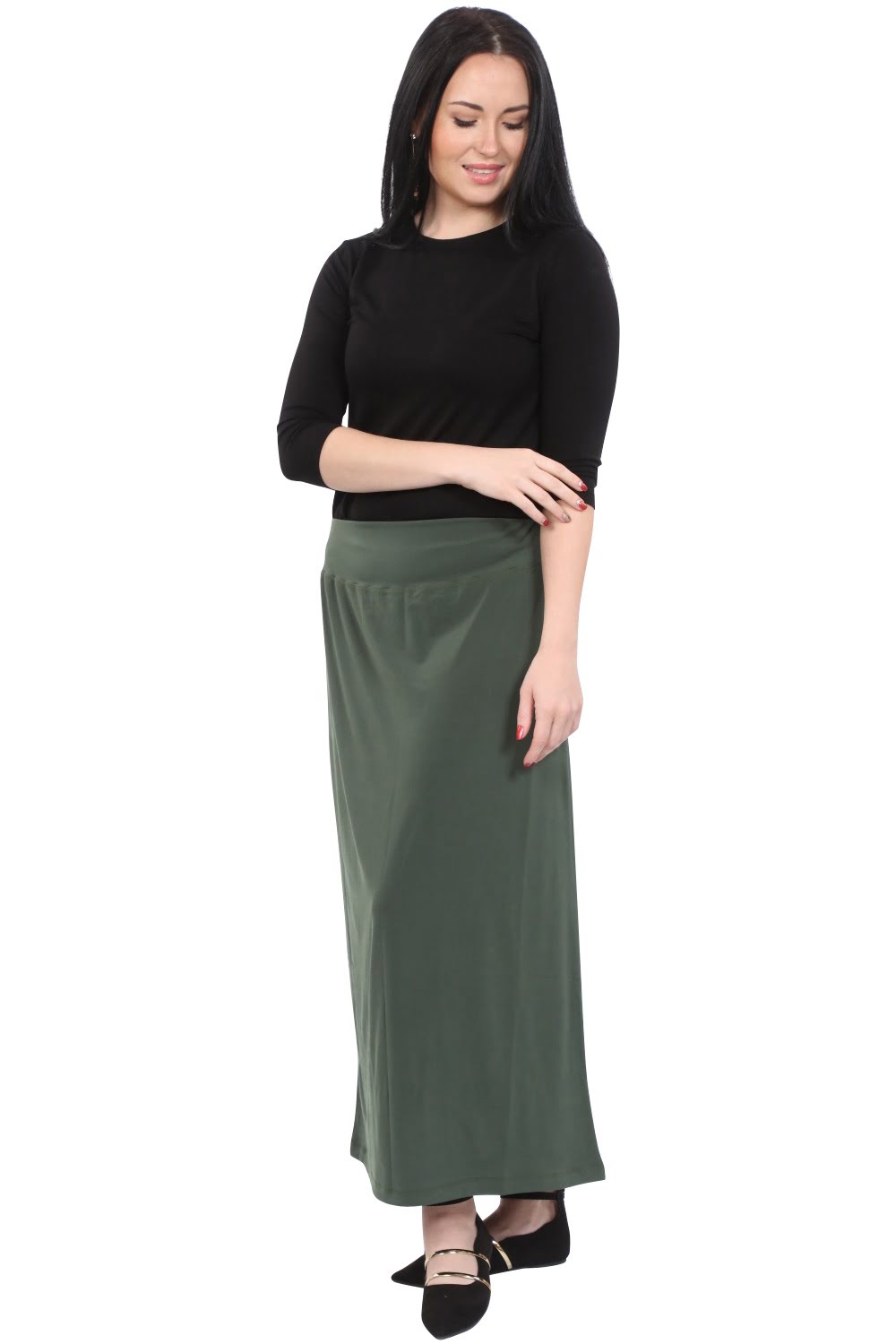 Silky Classic Maxi Length Modest Stretch Pencil Skirt by Kosher Casual USA