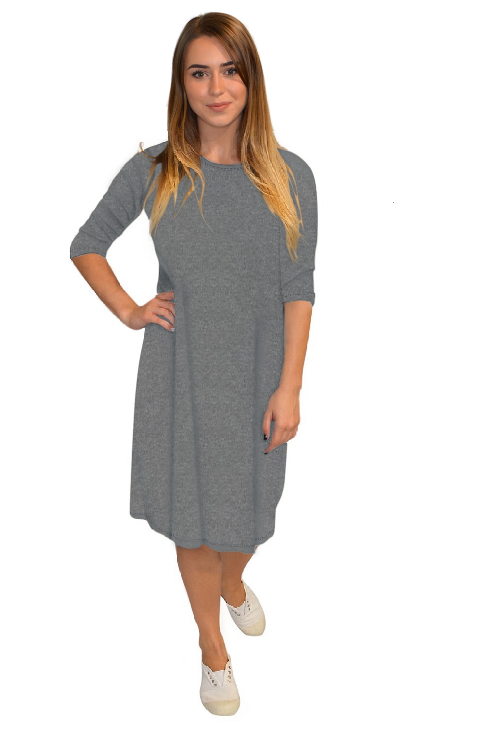 Classic Knee Length A-Line T-Shirt Dress by Kosher Casual USA