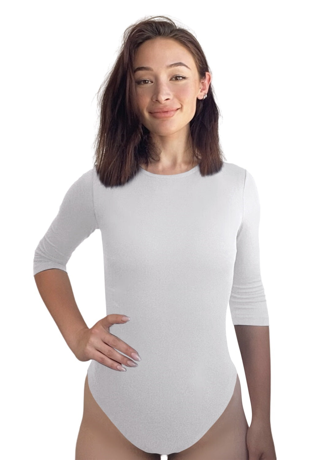 Modest 3/4 Sleeve High Neckline Bodysuit Shell - Snap Closure Layering Top by Kosher Casual USA