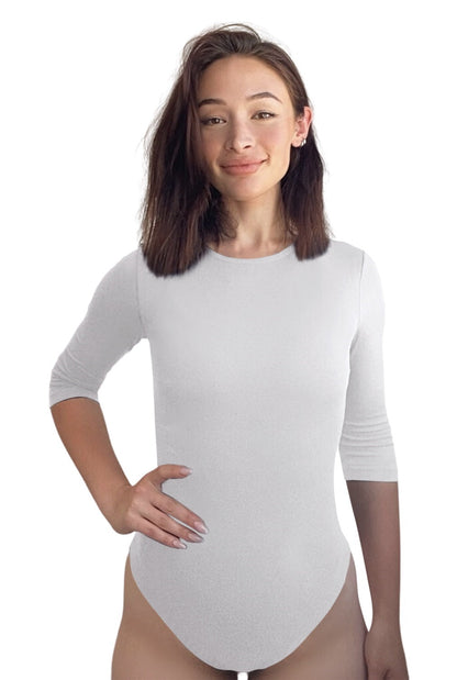 Modest 3/4 Sleeve High Neckline Bodysuit Shell - Snap Closure Layering Top by Kosher Casual USA