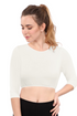 Modest Neck Cropped Layering - Cotton Spandex 3/4 Sleeve Shell Top by Kosher Casual USA