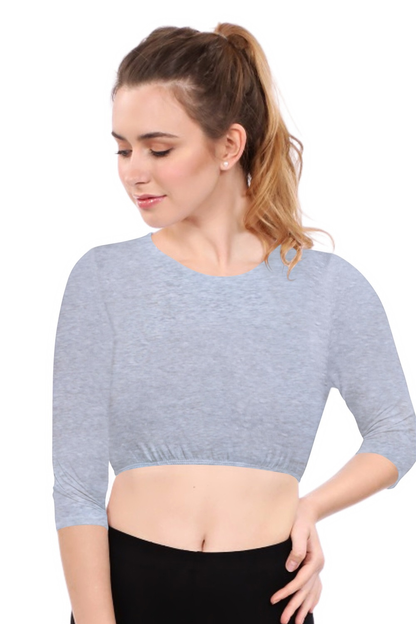 Modest Neck Cropped Layering - Cotton Spandex 3/4 Sleeve Shell Top by Kosher Casual USA