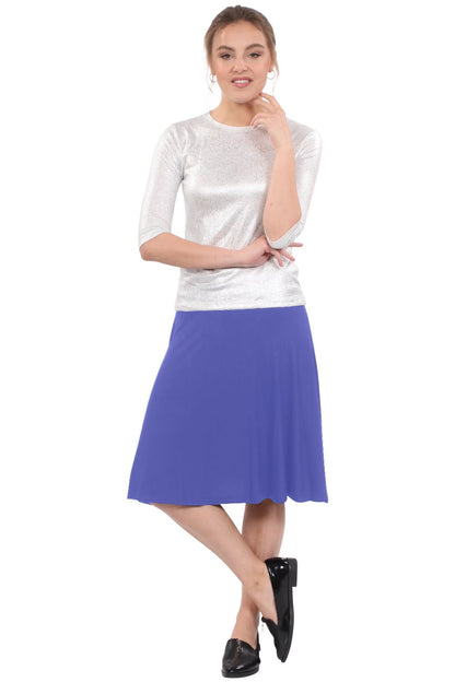 Knee Length A-Line Skater Skirt with Full Elastic Waist by Kosher Casual USA