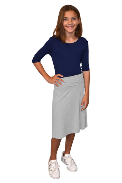 Girls A-Line Midi Skirt with Adjustable Fold-Over Waist by Kosher Casual USA