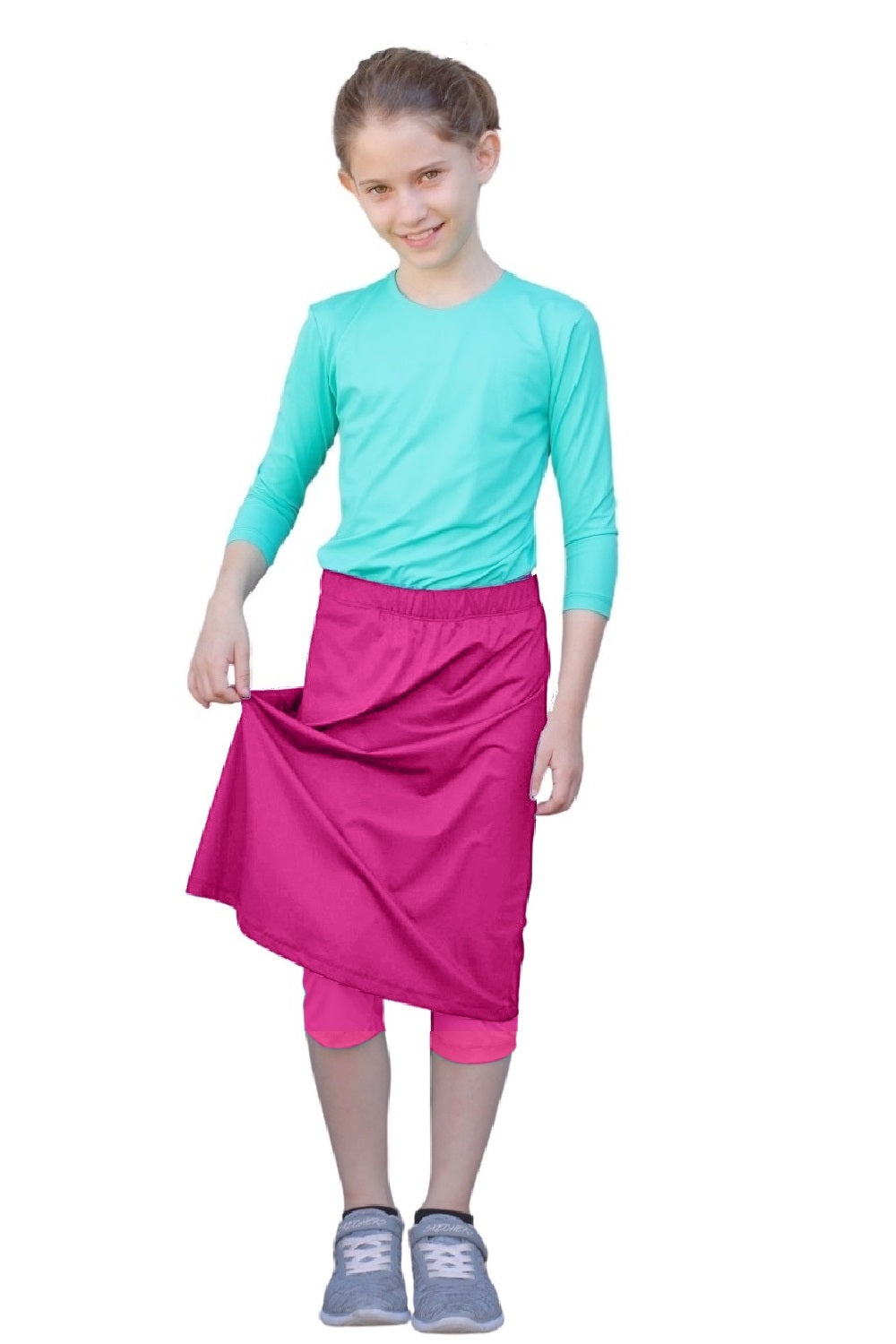 Girls Swim and Sports Skirt with Attached Leggings - UPF 50 Protection by Kosher Casual USA
