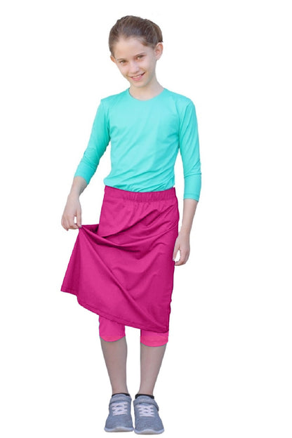 Girls Swim and Sports Skirt with Attached Leggings - UPF 50 Protection by Kosher Casual USA