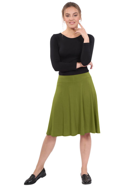 Knee Length A-Line Skater Skirt with Full Elastic Waist by Kosher Casual USA