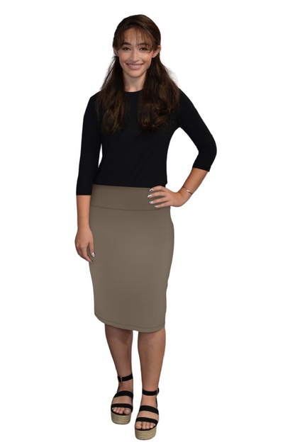Modest Stretch Knee Length Pencil Skirt in Cotton Spandex by Kosher Casual USA