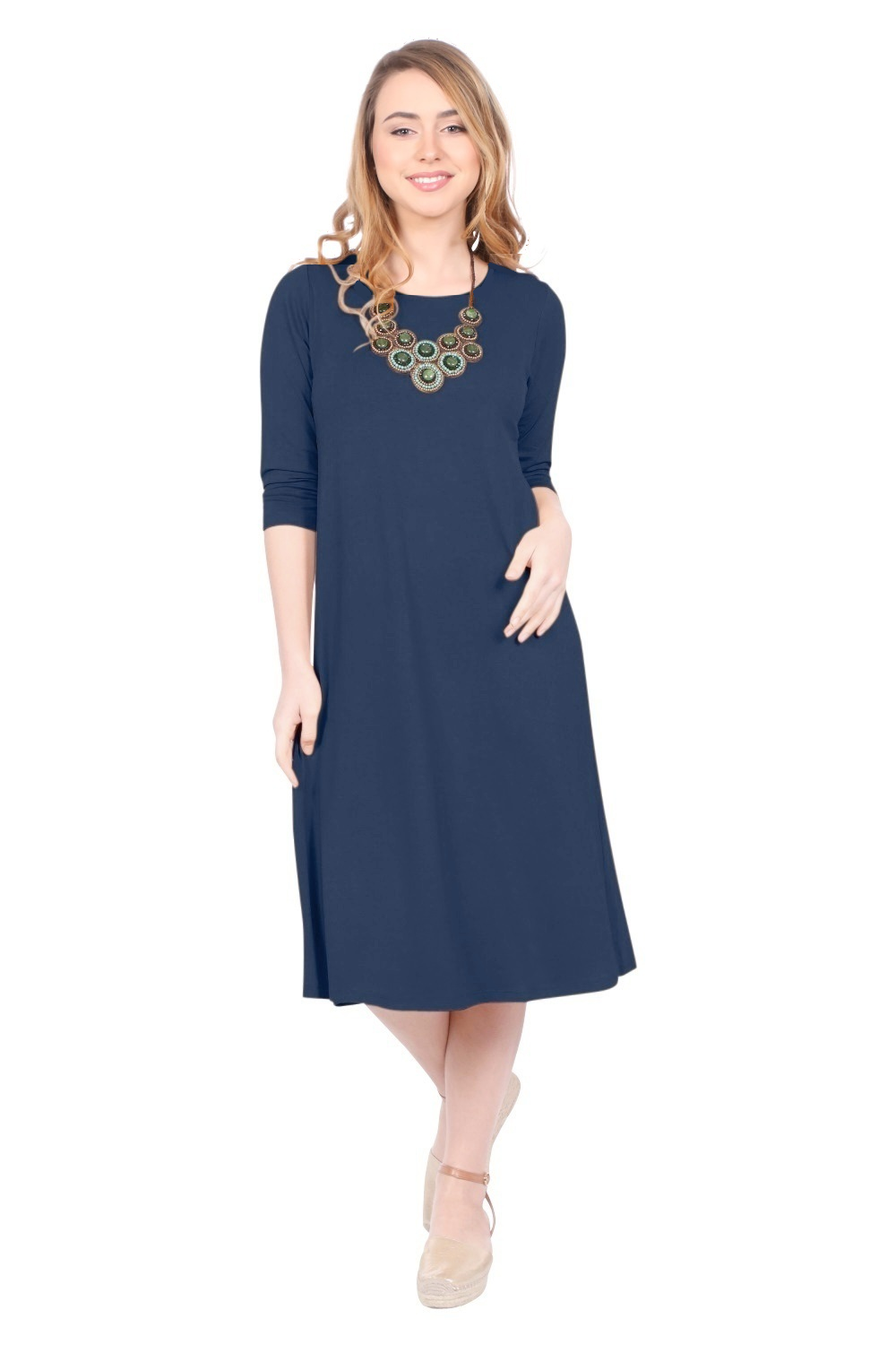 Past The Knee T-Shirt Dress - Comfortable A-Line Silhouette by Kosher Casual USA
