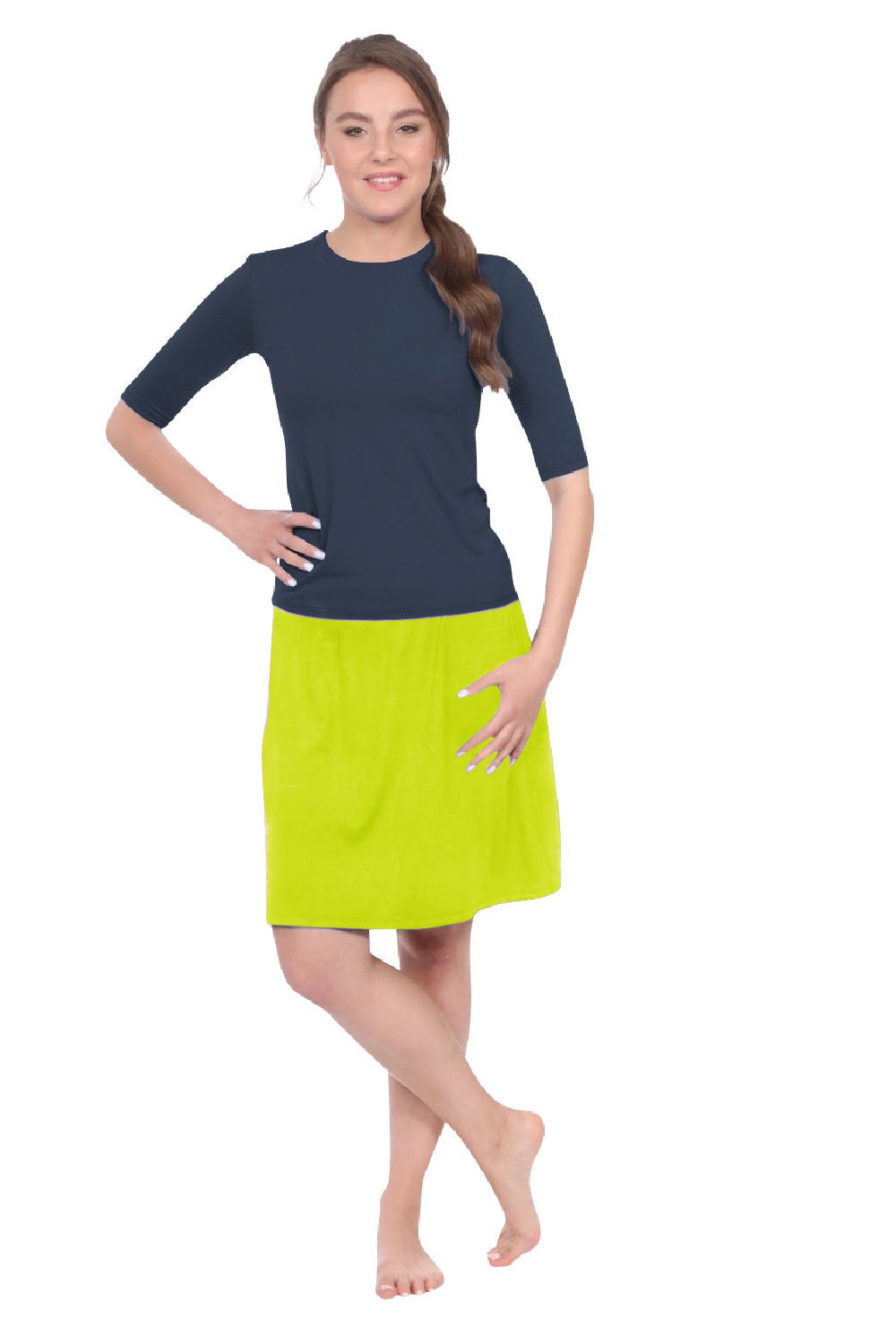 Knee-Length Swim/Sport Skirt with Attached Shorts, Pocket and UPF 50+ Protection by Kosher Casual USA