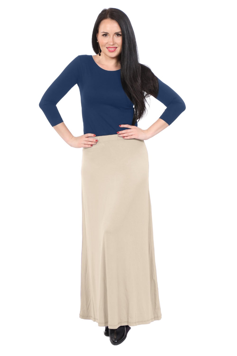 Flowing A-Line Maxi Skirt - Stretch Comfort Waistband by Kosher Casual USA