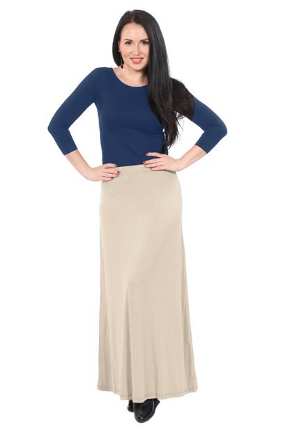 Flowing A-Line Maxi Skirt - Stretch Comfort Waistband by Kosher Casual USA