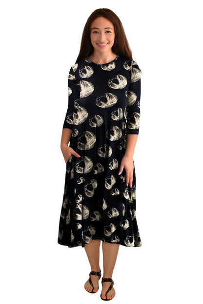 Mid-Calf 3/4 Sleeve Swing Dress with Pockets by Kosher Casual USA