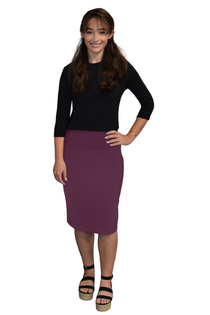 Modest Stretch Knee Length Pencil Skirt in Cotton Spandex by Kosher Casual USA