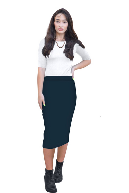 Mid-Calf Pencil Skirt in Cotton Spandex – No Slits by Kosher Casual USA