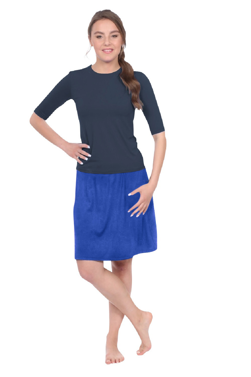 Knee-Length Swim/Sport Skirt with Attached Shorts, Pocket and UPF 50+ Protection by Kosher Casual USA