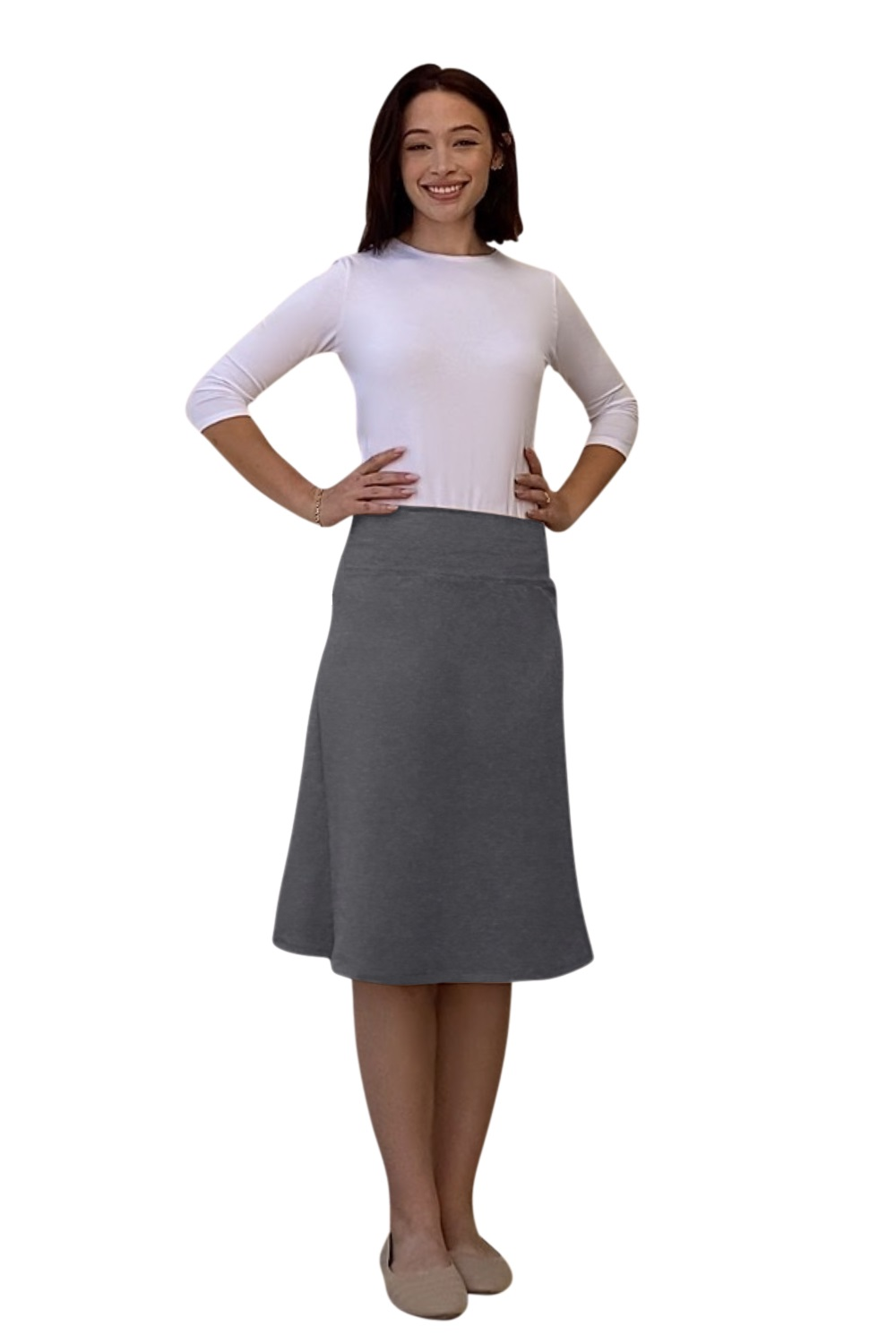 Sporty A-Line Cotton Spandex French Terry Skirt – Knee Length by Kosher Casual USA
